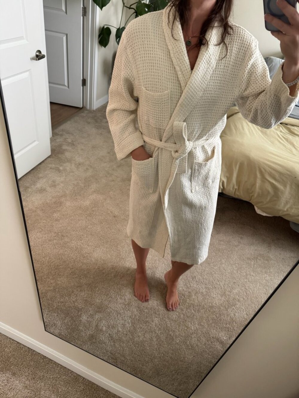 Vintage Waffle Knit Cotton Robe OSFM